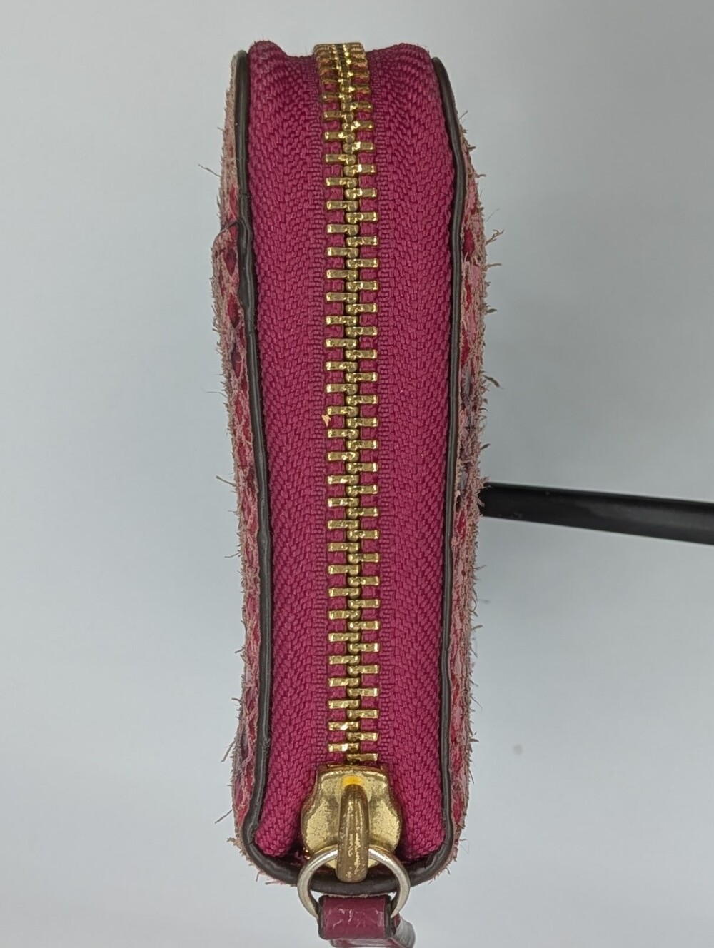 Coach Wallet Python Snakeskin Leather Raspberry Pink Black Zip Around Accordion - Picture 5 of 16